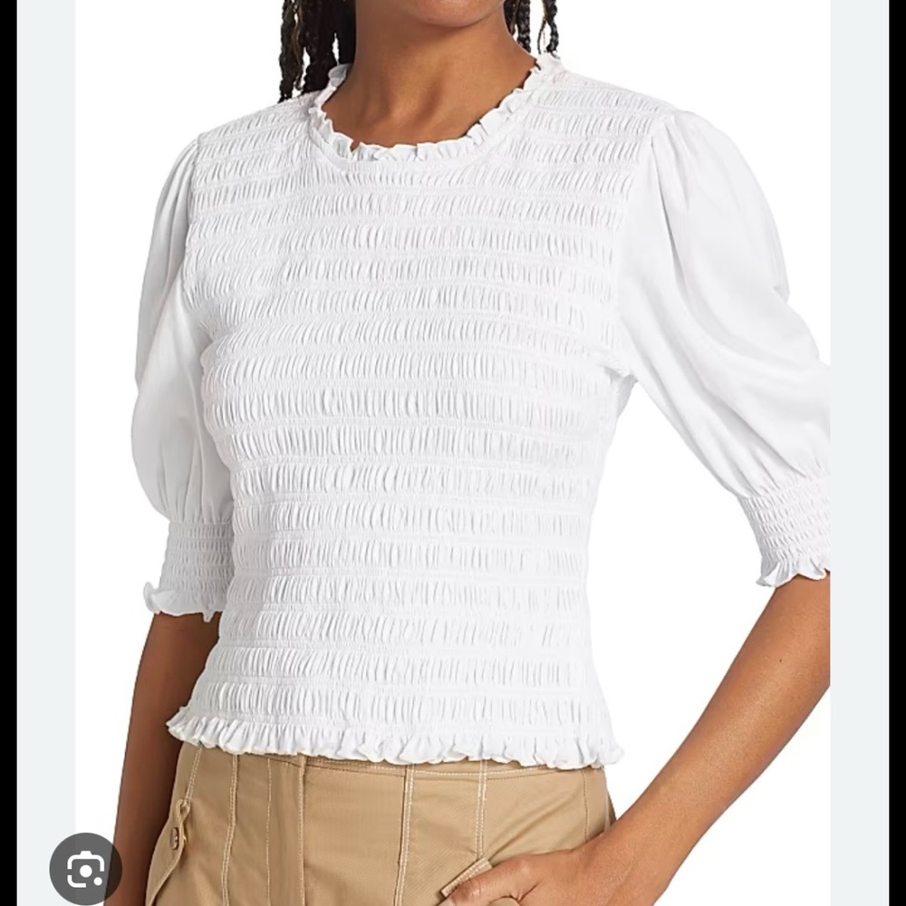 Veronica Beard White Smocked Blouse